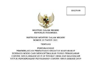 Mendagri Terbitkan Aturan Mengenai Perpanjangan PPKM Mikro